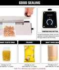 Heavy Duty Twelve Inch Impulse Bag Heat Sealer Constructed With Hella Rugged Aviation Aluminum Body For Badass Commercial Food Packaging, sealer in use.