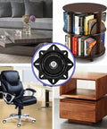 Composite image featuring Heavy Duty 8 Inch Bar Stool Swivel Plate With Solid Ring Ball Bearings 500 Lbs Capacity Replacement Chair Base.