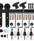 7ft Ceiling Mount Sliding Barn Door Hardware Kit For 42 Inch Wide Wooden Door, heavy duty steel parts with I shape hangers