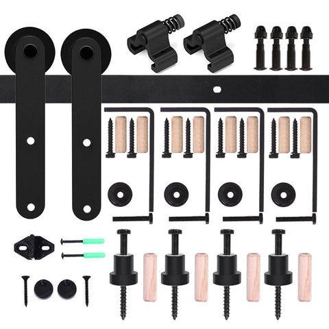 7ft Ceiling Mount Sliding Barn Door Hardware Kit For 42 Inch Wide Wooden Door, heavy duty steel parts with I shape hangers