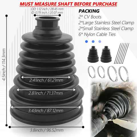 Heavy Duty Silicone CV Axle Boot Repair Kit Fits 19 24 Mm Shafts With Four Stainless Steel Clamps Six Nylon Ties Street Ready Daily Driver Auto Boost Universal, showing CV boots and clamps.