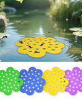 Floating Bee Island Watering Station For Outdoor Gardens with honeycomb EVA foam, bees landing on yellow pad.