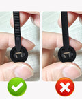 Correct and incorrect usage of 50 Pack Nylon Universal Cable Tie Buckles with Pin and Button Self Locking Design shown in hand