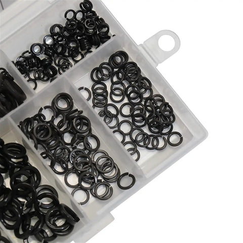 Beefy 300 Pack Black Carbon Steel Spring Split Lock Washers Set For Nuts And Bolts in assorted sizes organizer tray