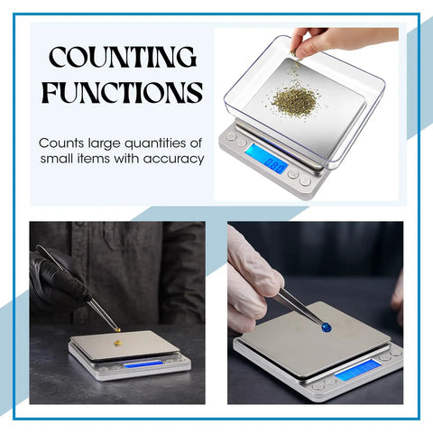 Two Pack Digital Gram Scale 500g Capacity With 0.01g Readability showing measurement of spices and small items with tweezers