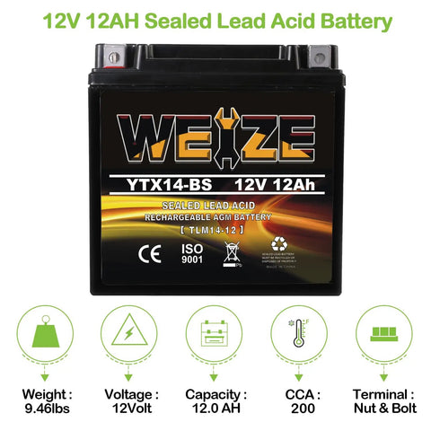 YTX14 BS ATV Battery With Beast Mode Power Maintenance Free Sealed AGM 14Ah 200 CCA For Honda Suzuki Kawasaki Yamaha Quad