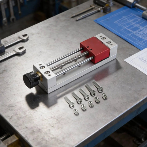 CNC Vise For Drilling And Engraving Tools With Grooved PCB Fixing Table Aluminum Alloy Body Double Guide Rod Clamping System LTY 59100 Mini Vise Kit Ready To Mount On Drill Press CNC Machine Or Small Welding Fixture, red and silver