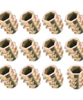 50 Pack M5x10mm Threaded Insert Nuts in zinc bronze tone for woodworking, showing external teeth grip for solid joint fixes.