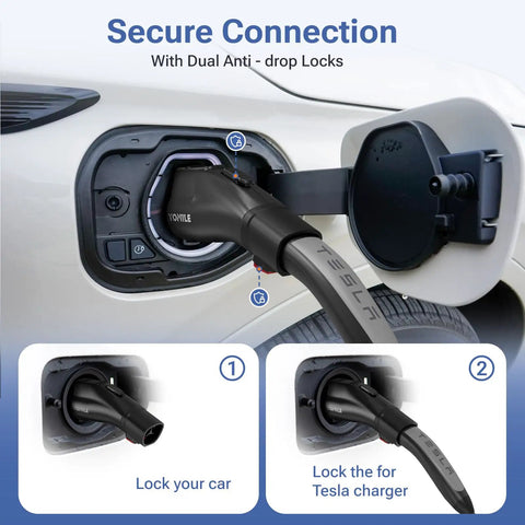 Heavy Duty Nacs To J1772 Electric Vehicle Charging Adapter For Tesla 60A 250V Juice Solid Level One And Two Wall Socket Converter with secure connection.