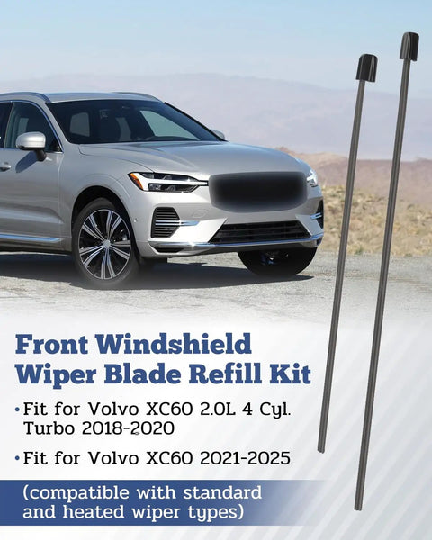 Volvo XC60 Front Windshield Wiper Blade Refills Kit Two Pack For 2018 To 2025 B8 T8 SUV Replace 31490722 image with car background