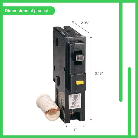 Homeline 1 Pole 15 Amp GFCI Circuit Breaker 120 Volt Model HOM115GFICP dimensions shown with length and width measurements