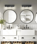 Three Light Matte Black Vanity Light With Clear Glass Shades For Bathroom Mirror Over Vanity 22 Inch Modern Wall Sconces