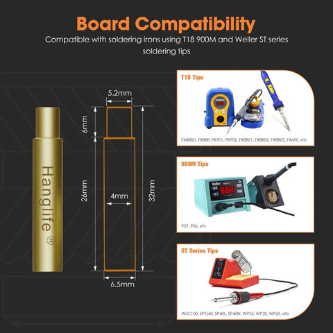 Dimensions and compatibility of Heat Set Insert Tips For Threaded M2 To M8 Inserts, Soldering Iron Tips For Plastic 3D Printed Parts
