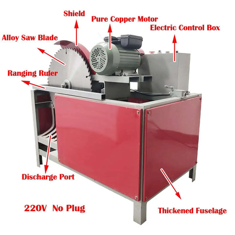 Heavy Duty Automatic Wood Cutting Saw With Pro Grade Alloy Blade Compact Shop Log Cutter For Slick Lumber Splitting And Precise Board Segments 220V 3000W Motor showing alloy saw blade, electric control box, and thickened fuselage.
