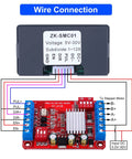 ZK-SMC01 stepper motor controller module with red PCB, 5–30V input and 1–128 microstep, wired to A+/A− and B+/B− outputs