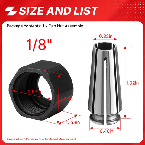 Self Releasing Collet And Locking Nut Assembly One Eighth Inch For Grinder Accessories Pro Grade Milwaukee M12 Compatible