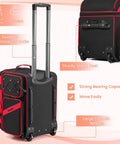 Rolling DJ Gear Bag With Wheels For Equipment, 15.6 Inch Laptop, telescopic handle, smooth wheels, red and black design