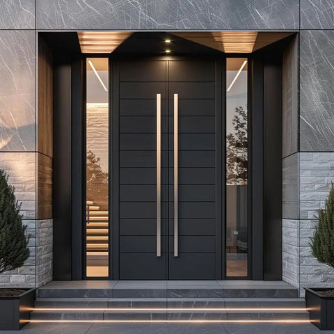 60 Inch Solid Stainless Steel Push Pull Door Handle Set With Heavy Duty Commercial Grade 304 Brushed Finish Deep Engagement Standoffs Glass And Barn Door Pulls For Interior Doors Built To Last on modern black double entry doors