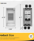 Front and side view of DC 63 Amp Solar Panel Disconnect Switch Heavy Duty Two Pole Miniature Circuit Breaker Box 1000V Outdoor IP65