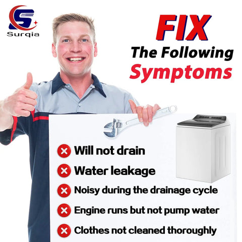 Repair technician showcasing Heavy Duty Washer Drain Pump Replacement For Top Load Appliances to fix laundry issues.