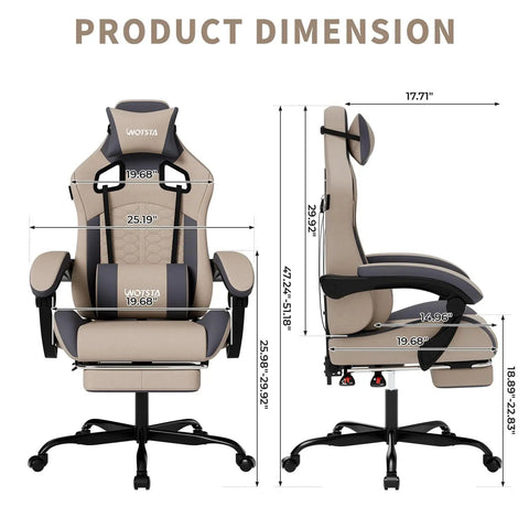 Gaming Chair With Massage And Footrest Ergonomic PC Gaming Chair With Headrest And Lumbar Support High Back Design 300 Lb Weight Capacity Gray Dimensions