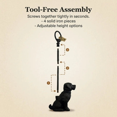 Sturdy Cast Iron Dog Door Stopper With Handle For Easy Moving, disassembled view, showing four solid iron pieces.