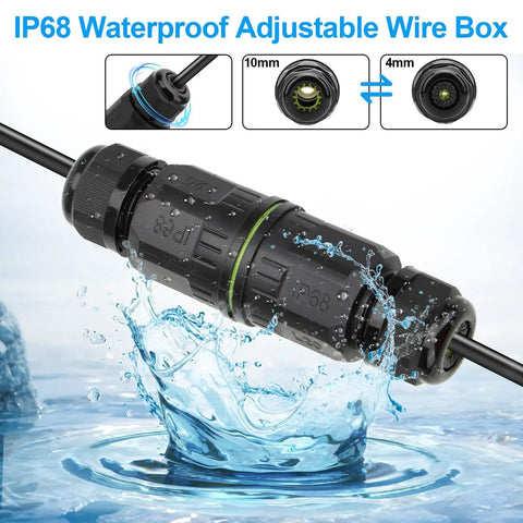 Close-up of IP68 waterproof adjustable wire connector in water from Six Pack IP68 Waterproof Junction Boxes With 3 In 3 Out Lever Wire Connectors For Outdoor Use Fits AWG 28 To 12 Adjustable 4 To 10mm Cable Entrances DIY Friendly Weatherproof Box Kit.