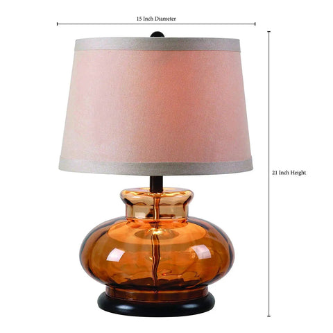 Casual Table Lamp With Amber Textured Glass Base And Cream Tapered Drum Shade For Cozy Ambient Glow Three Way Lighting