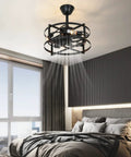 Caged Ceiling Fan With Remote Control And Light in modern bedroom, farmhouse flush mount industrial low profile design