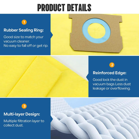 Heavy Duty Disposable Wet And Dry Vacuum Bags 16 Pack Universal Fit 5 To 8 Gallon Portable Vacs Type E And H Collection Sacks with sealing ring and reinforced edge.