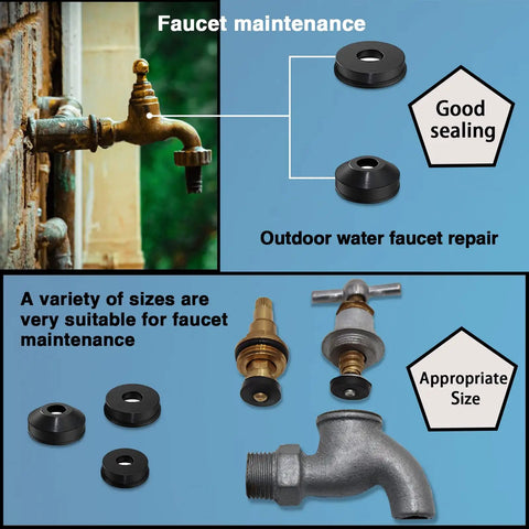 Close-up of 106 Piece Faucet Washer And Brass Bibb Screws Kit for quick open style faucets showing various washers and screws.