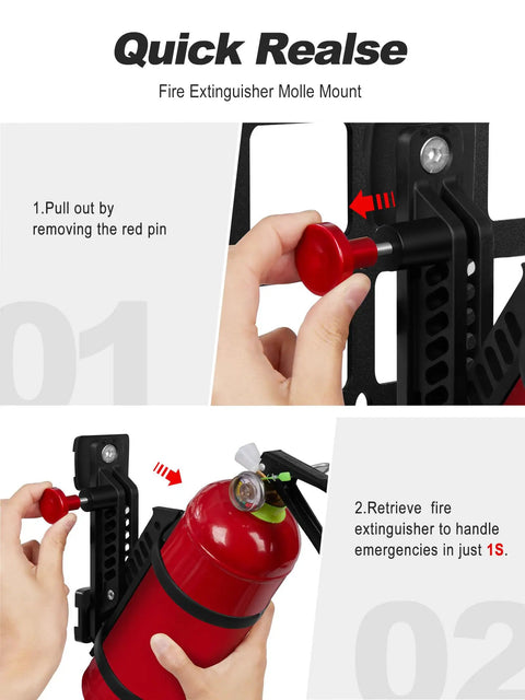 Quick Pull Molle Panel Fire Extinguisher Mount With No Fuss Quick Draw Pin For Lightning Fast Access And Rock Solid Universal Fit On One To Two Inch Slots Built For Road Trip Ready Crews