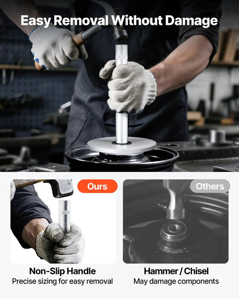 Heavy Duty Truck Hub Seal Installer Kit With Bearing Race And Seal Drivers for Class 7 and 8 Big Rigs non-slip handle use.
