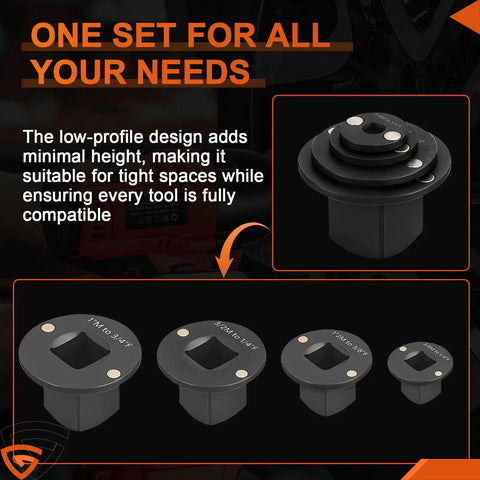 Low Profile Impact Socket Adapter Set for Tight Spaces Four Piece Drive Converter Kit Converts Three Quarters to One Inch One Half to Three Quarters One Half to Three Eighths and One Quarter to Three Eighths