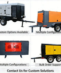 Zero Hassle Heavy Duty Oil Free Air Compressor With Truly Silent Rotary Setup High Pressure Airflow For Garage Workshop And Industrial Jobs Smooth All Day Long Power shown in multiple configurations, portable design with trailers.
