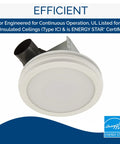 Energy Star Bath Exhaust Fan 80 CFM Quiet 0.8 Sones White AER80LWH, round design, Energy Star certified, UL listed, for bathrooms up to 75 sq ft