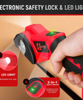 Heavy Duty Cordless Electric Scissor Cutter Compatible With Milwaukee 18v Batteries At 440 Rpm with LED light and safety lock in use.