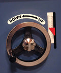 Close-up of control wheel with up and down arrows on 5HP Single Phase Woodworking Router Table With Cast Iron Surface Precision Ground Table