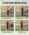 Two Piece Fence Post Repair Kit With Heavy Duty 11 Gauge Steel Anchor Stakes step-by-step installation on wood fence