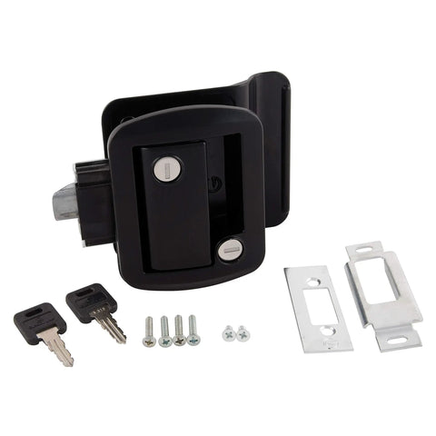 Global Travel Trailer Entrance Lock Set Black With Paddle And Deadbolt, easy install replacement lock, screws, and keys included