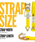 Ultra Badass Heavy Duty J Hook Ratchet Straps For Hauling Cargo On Trailers And Pickups Two By Twelve Feet 10k Break Strength Yellow Polyester Tie Downs 12 inch wide, 30 feet long ratchet strap.