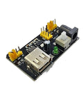 Two Pack Breadboard Power Supply Modules With 3.3V Or 5V Selectable Output For Solderless Breadboards Ideal For Arduino ESP32 ESP8266 Raspberry Pi And DIY Electronics Projects, showing USB and DC input connectors, yellow jumpers, mounted vertically.