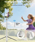 Child running with 68 Inch Magnetic Selfie Stick Tripod with Aluminum MagSafe Holder, 360 Degree Rotating Phone Stand in park.