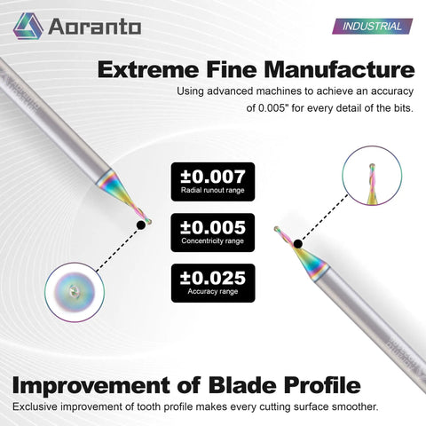 1/16 Inch Ball Nose CNC Router Bit Up Cut Solid Carbide With 1/4 Inch Shank Long Life Coating Two Flute Spiral End Mill For Wood Carving Industrial Grade Tool For Smooth, Precise Detailing And Clean Edges displayed with precision manufacturing details