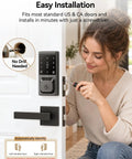 Slick Fingerprint Smart Lock With Smooth Keyless Entry, AI Self Learning Handle Set, App Pin Code And Key Fob Access installation on door.