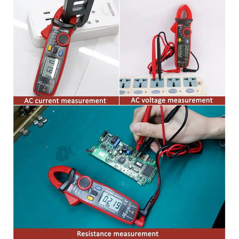 Clamp Meter Multimeter With Non Contact Voltage Tester For 2A AC DC measuring current, voltage, and resistance, red design