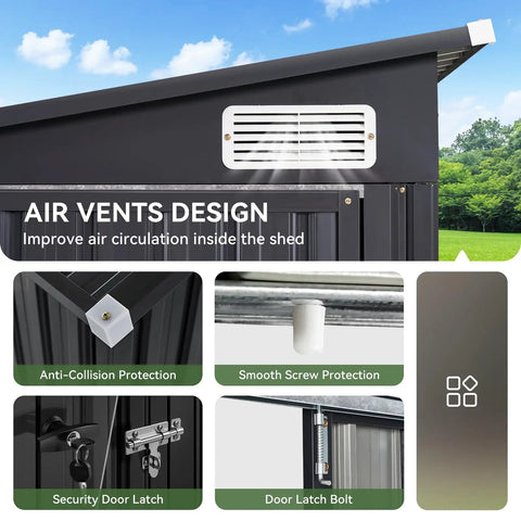 Triple Door Outdoor Storage Shed With Lockable Doors 7.5 By 4 Foot Steel Backyard Cabinet air vents and protection features