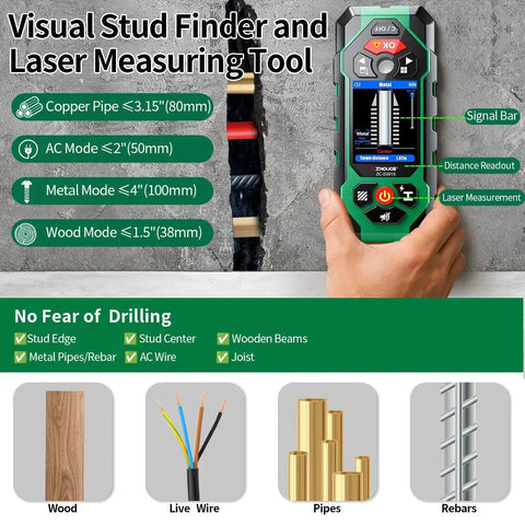 10 In 1 Stud Finder And Wall Scanner With Laser Tape Measure And Digital Level For DIY Renovations, Heavy Duty Wall Scanning, Precise Stud Detection, 131ft Laser Range, And Quick Leveling All In One Handy Tool on concrete wall