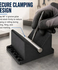 Heavy Duty Abs V Block Jig Fixture For Dead On Center Drilling And Precision Milling Projects Up To Two Point Five Inches, showing secure clamping design.