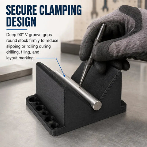 Heavy Duty Abs V Block Jig Fixture For Dead On Center Drilling And Precision Milling Projects Up To Two Point Five Inches, showing secure clamping design.